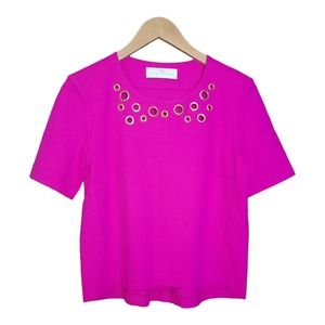 Amanda Uprichard Hot Pink Short Sleeve Gold Grommet Top Size Small
